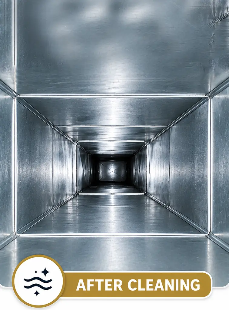 Fresh clean residential duct after professional dust removal service in Dallas Texas