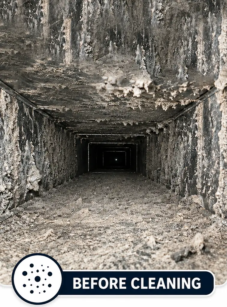 residential air duct before professional cleaning in Dallas Texas