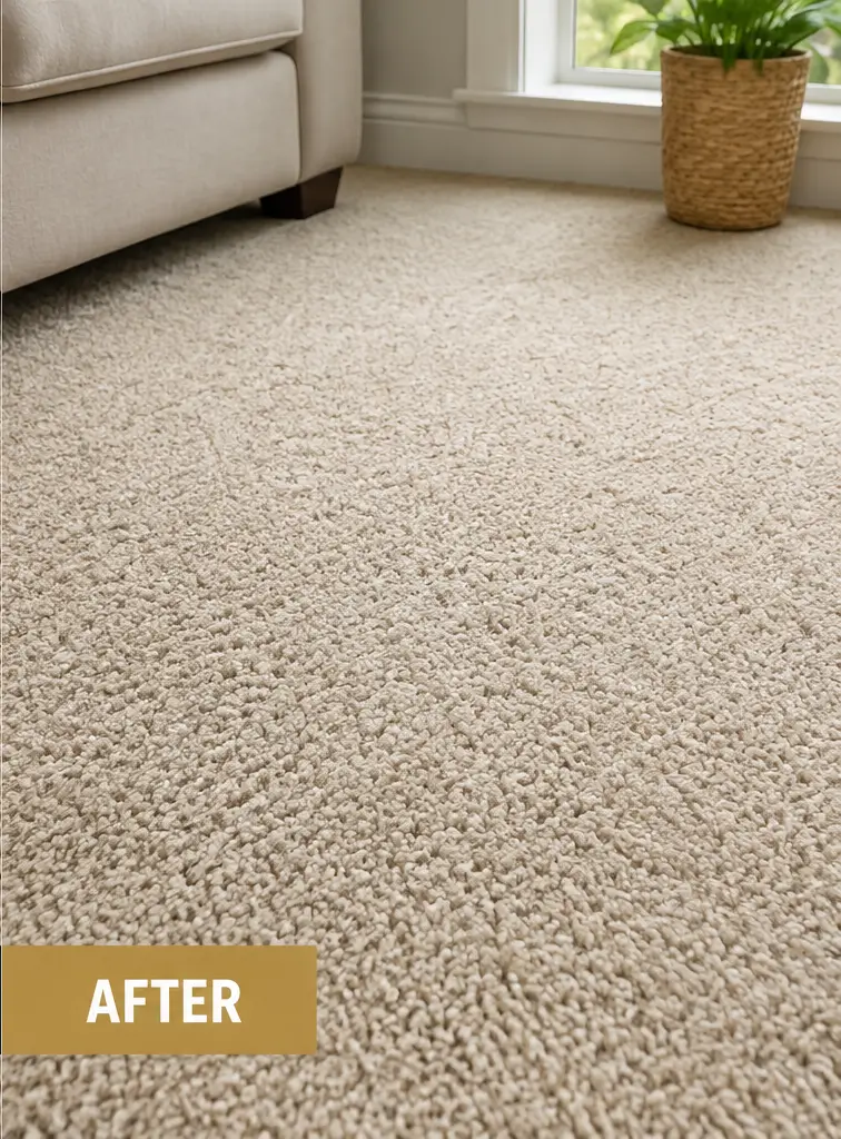 Fresh clean residential carpet after professional stain removal service in Dallas Texas