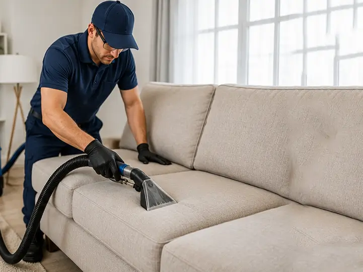 Professional upholstery cleaning of a residential sofa in Dallas Texas