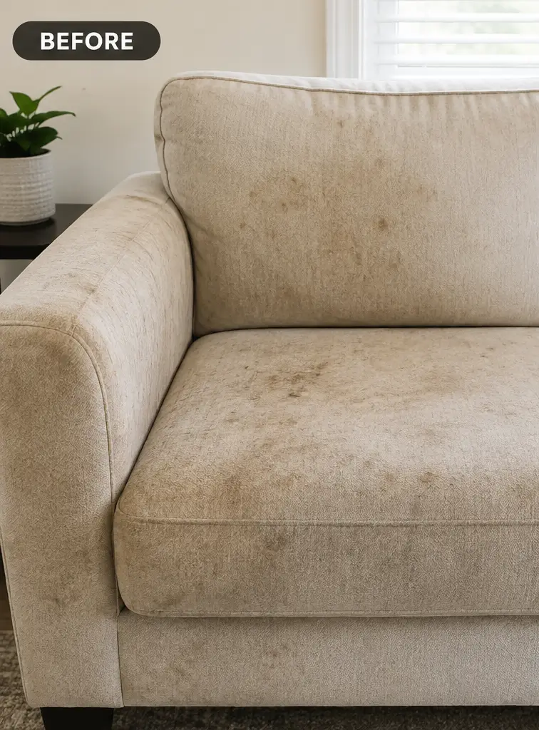 Stained residential carpet before professional carpet stain removal in Dallas Texas